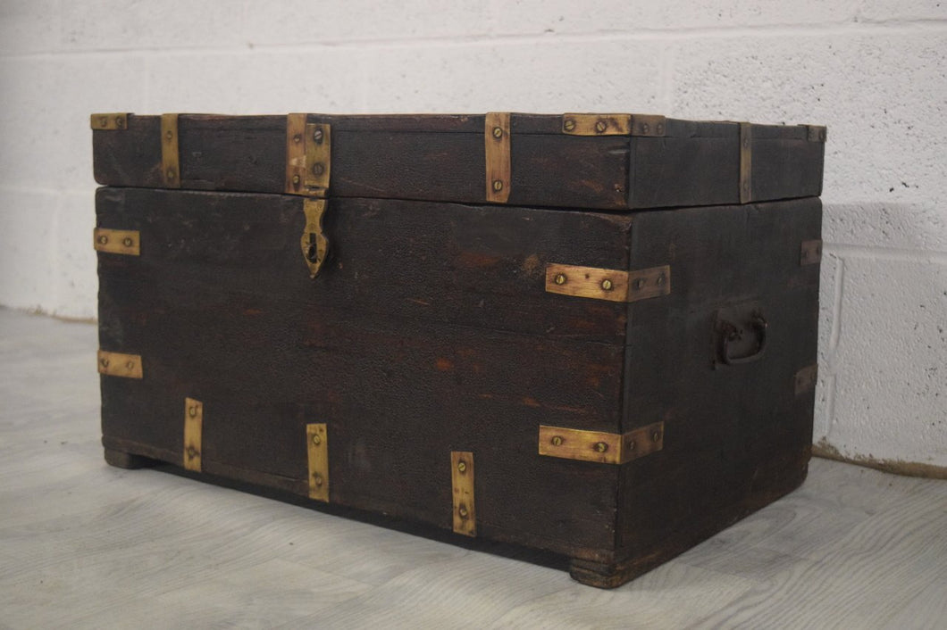 TEAK WOOD CHEST WITH BRASS BOUND