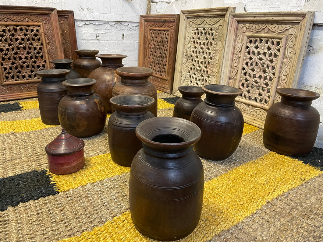 Antique hand crafted wooden water pots