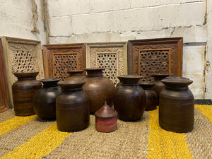 Antique hand crafted wooden water pots